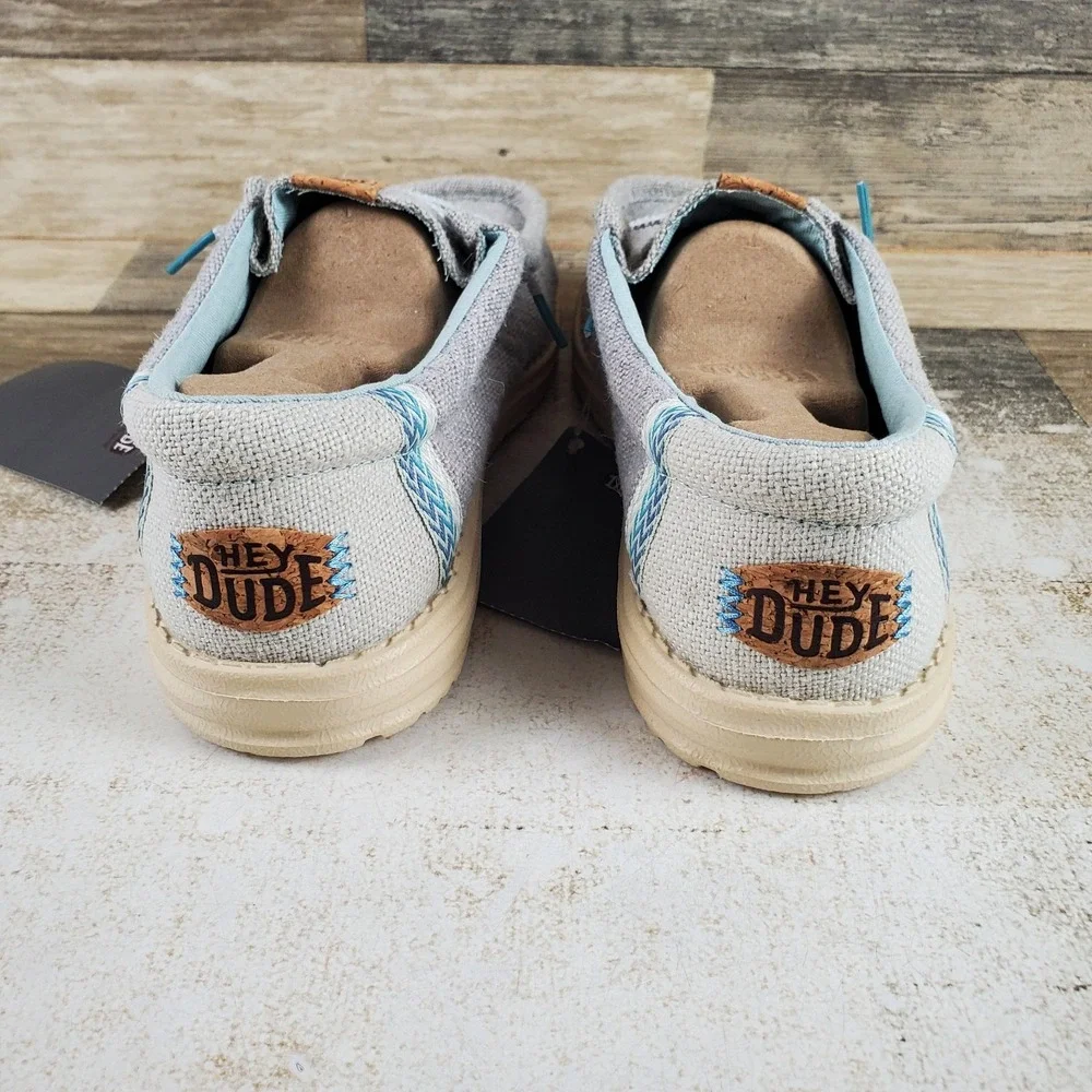 Hey Dude Wally Jute Cloud Mens Shoe Sz 9 Blue Dawn Blue Round Toe Slip On Casual